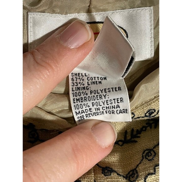 Vintage Talbots All Over Embroidered Chino Pant Linen Blend Navy Tan Chic 12 - Picture 8 of 14